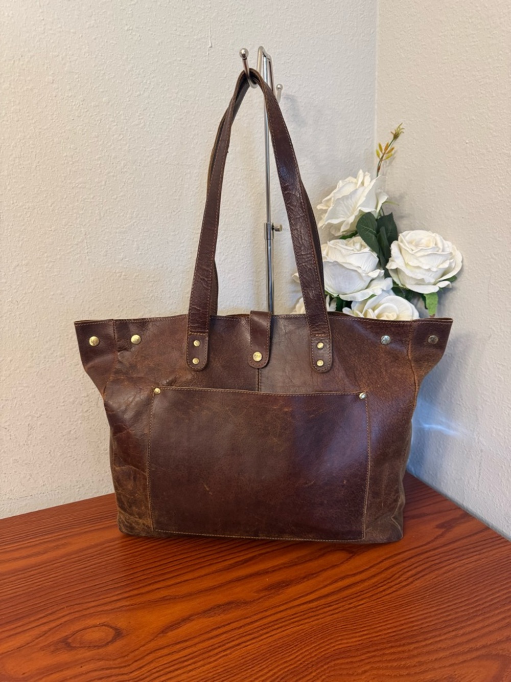 Auro Brown Suede Tote with Dark Leather Pocket